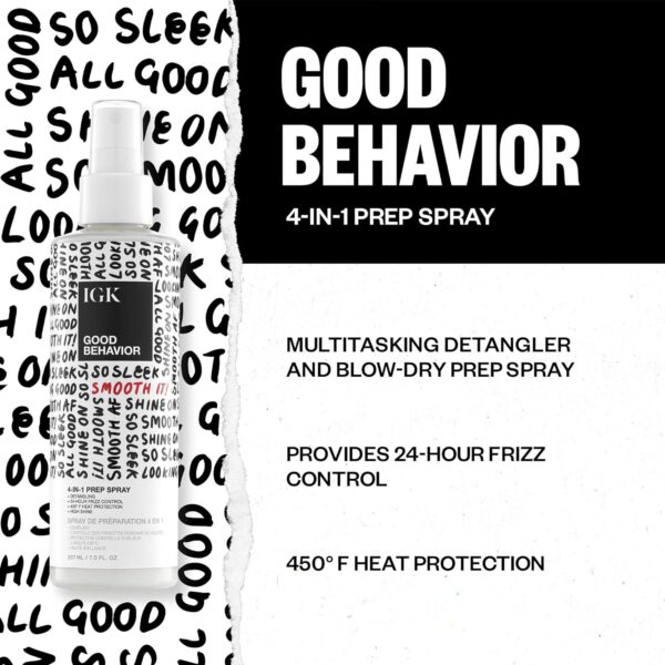 IGK GOOD BEHAVIOR 4-in-1 Prep Spray | Leave In + Detangle + Heat Protectant | Vegan + Cruelty Free | - Image 5