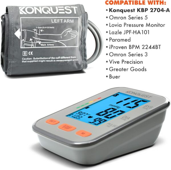 KONQUEST XL Replacement Cuff - for Automatic Blood Pressure Monitors with Straight Connector (X-Large) - for Upper Arm Circumference from 12 1/2" to 19" - Image 5