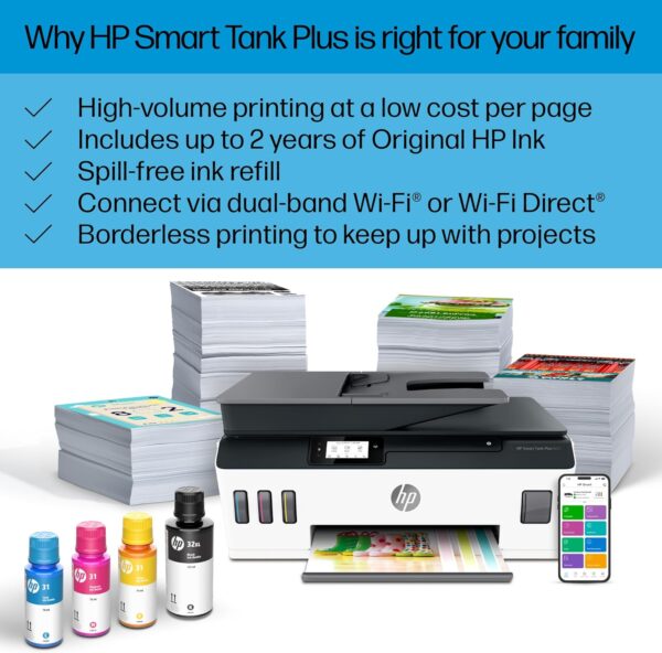 HP Smart -Tank Plus 651 Wireless All-in-One Ink -Tank Printer, up to 2 Years of Ink in Bottles, Auto Document Feeder, Mobile Print, Scan, Copy, Works with Alexa (7XV38A) - Image 9