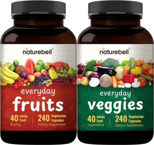 NatureBell Everyday Fruits and Vegetables Supplements, 480 Total Vegetarian Capsules | 40 Whole Fruit and 40 Whole Veggie Set – Fresh Superfood Formula with Vitamins and Minerals – Vegan, Non-GMO - Image 2