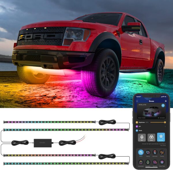 Govee Underglow Car Lights, 4 pcs RGBIC Smart LED Lights with 16 Million Colors and 10 Scene Modes with App Control, 2 Music Modes for Cars, SUVs, Trucks, DC 12-24V - Image 2