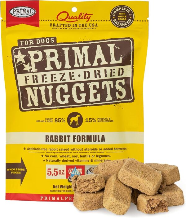 Primal Freeze Dried Dog Food Nuggets, Rabbit; Complete & Balanced Meal; Also Use as Topper or Treat; Premium, Healthy, Grain Free, High Protein Raw Dog Food, 5.5 oz - Image 2