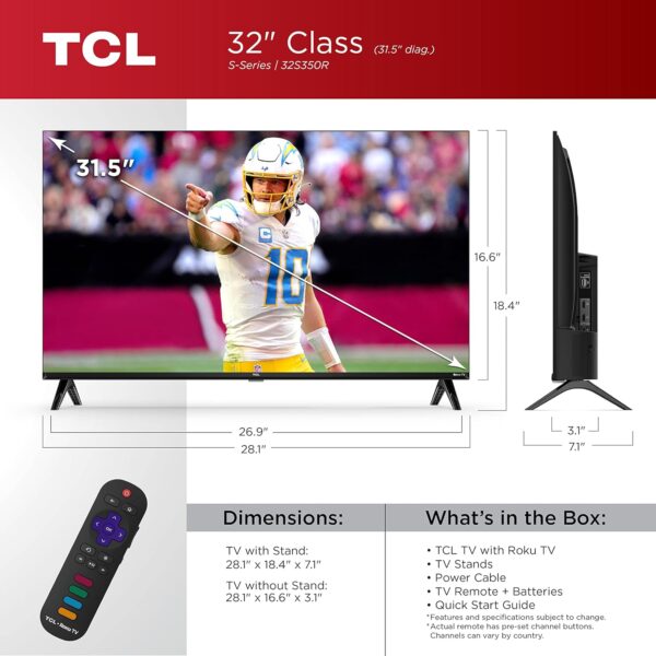 TCL 32-Inch Class S3 1080p LED Smart TV with Roku TV (32S350R, 2023 Model), Compatible with Alexa, Google Assistant, and Apple HomeKit Compatibility, Streaming FHD Television,Black - Image 3