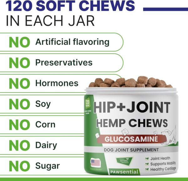 Advanced Hemp Chews | Dogs Hip Joint Pain Relief | Turmeric + Glucosamine | Hip & Joint Supplement Large Breed - Hemp Treats for Joint Health - Chondroitin MSM Hemp Oil Pills - Senior Dog - Image 9