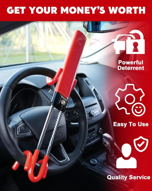 Tevlaphee Steering Wheel Lock Anti-Theft Car Device Heavy Duty Security Car Lock Antitheft Locking Devices Great Deterrent Adjustable Car Wheel Lock Anti Theft for Vehicle Truck SUV with 3 Keys (Red) - Image 7