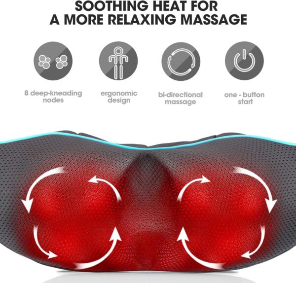 MagicMakers Neck Massager with Heat - Electric Shiatsu Deep Kneading Back Massage for Neck Pain, Shoulder, Waist, Relax Gift for Her/Him/Women/Men/Dad/Mom/Christmas/Mothers Day/Fathers Gifts - Image 4