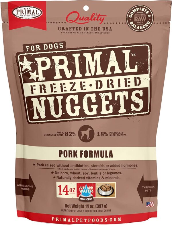 Primal Freeze Dried Dog Food Nuggets, Pork; Complete & Balanced Meal; Also Use as Topper or Treat; Premium, Healthy, Grain Free, High Protein Raw Dog Food, 14 oz - Image 2