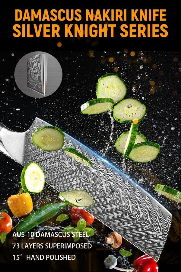 Gutoky Nakiri Knife - 7"- Handcrafted Japanese AUS10 Steel Damascus Vegetable Knife-Professional Kitchen Knife with Ergonomic G10 Handle - Image 5