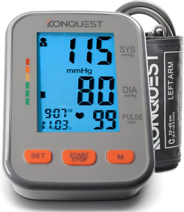 Konquest KBP-2704A Automatic Upper Arm Blood Pressure Monitor - Adjustable Cuff - Large Backlit Display - Irregular Heartbeat Detector - Tensiometro Digital… - Image 2