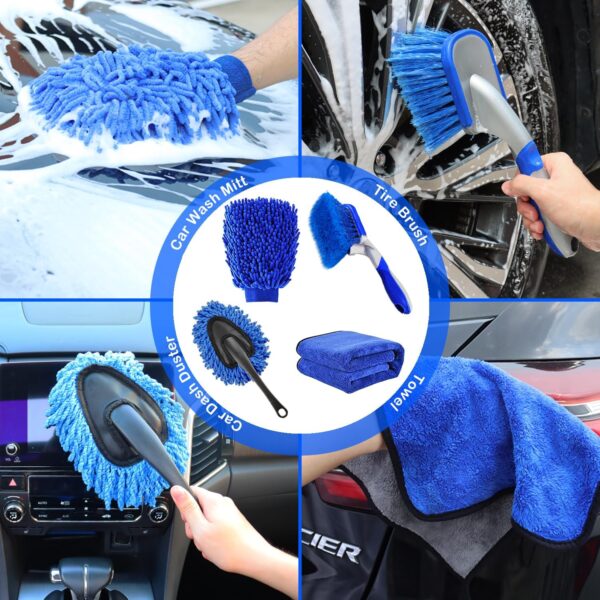 62'' Car Wash Brush Kit Mitt Mop Sponge with Long Handle, 1 Chenille Scratch-Free Replacement Head, Windshield Window Squeegee,Car Duster,Car Detailing Brushes,Tower,Car Cleaning Kit for Cars RV Truck - Image 7