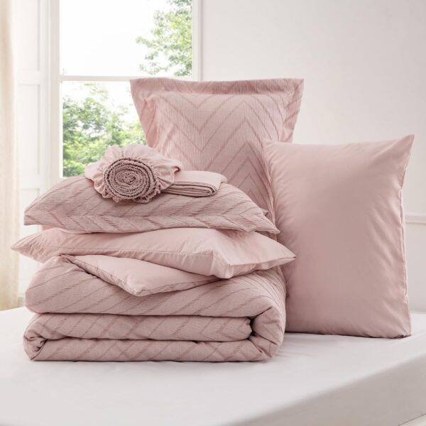 Bedsure Boho Queen Size Comforter Set - 7 Piece Jacquard Crease Comforter Bedding Set, Bed in a Bag with 1 Comforter, 1 Flat Sheet, 1 Fitted Sheet, 2 Pillowcases & 2 Shams, Pink Bedding Comforter Set - Image 6