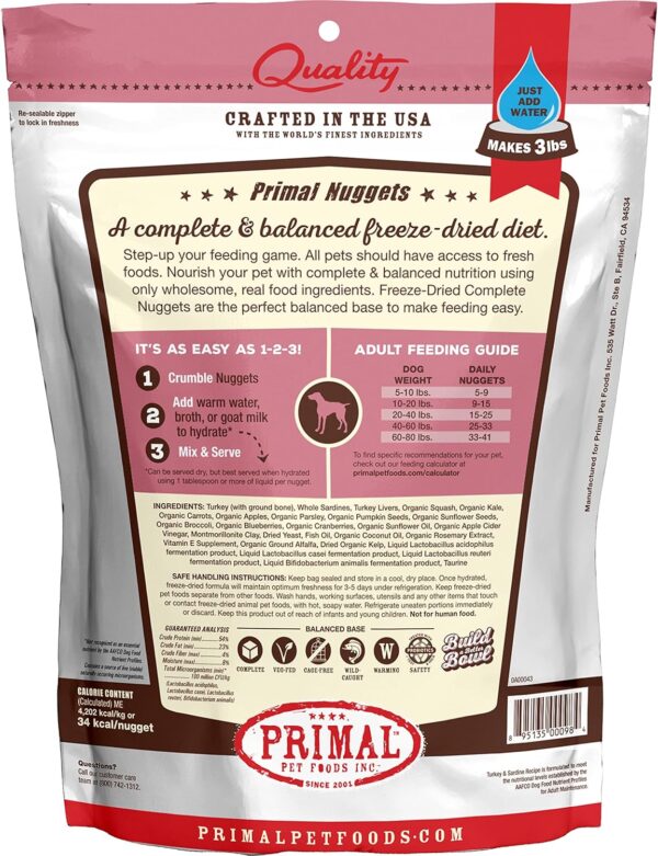 Primal Freeze Dried Dog Food Nuggets, Turkey & Sardine; Complete & Balanced Meal; Also Use as Topper or Treat; Premium, Healthy, Grain Free, High Protein Raw Dog Food, 14 oz - Image 10