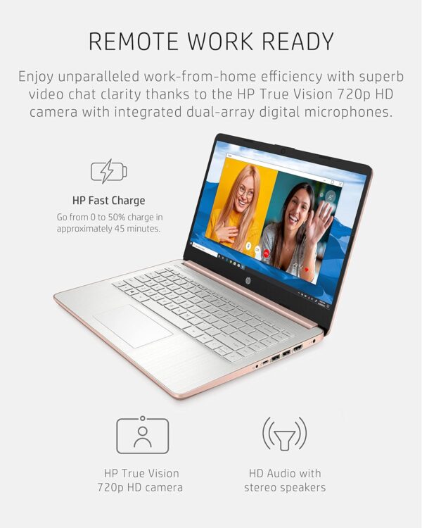 HP 14 Laptop, Intel Celeron N4020, 4 GB RAM, 64 GB Storage, 14-inch HD Touchscreen, Windows 11 Home, Thin & Portable, 4K Graphics, One Year of Microsoft 365 (14-dq0070nr, 2021, Pale Rose Gold) - Image 7