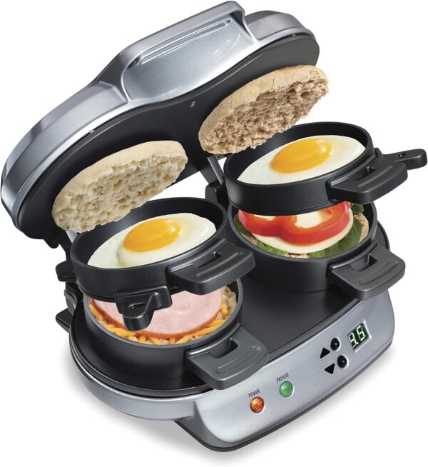 Hamilton Beach Dual Breakfast Sandwich Maker with Timer, Silver (25490A) - Image 2