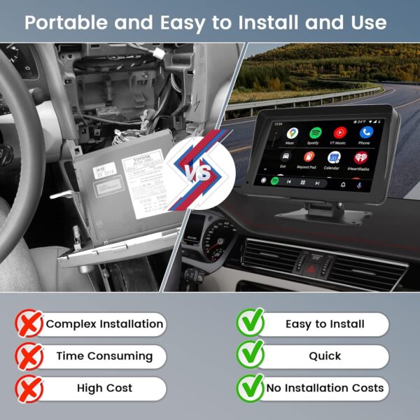 Hikity 7 Inch Apple Carplay Wireless Portable Car Touch Screen for Car, Wireless Android Auto Car Stereo with Bluetooth Airplay AUX Cable & 64G TF - Image 3