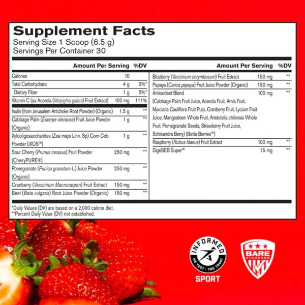 BARE PERFORMANCE NUTRITION, BPN Strong Reds Superfood Powder, Digestive Enzymes, Antioxidants, Improved Natural Energy, Strawberry - Image 3