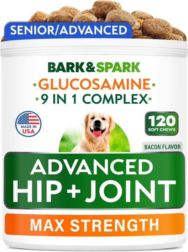 Bark&Spark Senior Advanced Glucosamine Chondroitin for Dogs - Hip Joint Pain Relief Pills - Old Dog Joint Supplement Large & Small Breed - Hip Joint Chews Joint Health Care Vitamin Treats - 120Ct - Image 2