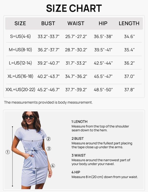 MEROKEETY Women's Summer Striped Short Sleeve T Shirt Dress Casual Tie Waist with Pockets - Image 8