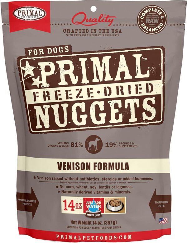 Primal Freeze Dried Dog Food Nuggets, Venison; Complete & Balanced Meal; Also Use as Topper or Treat; Premium, Healthy, Grain Free, High Protein Raw Dog Food, 14 oz - Image 2