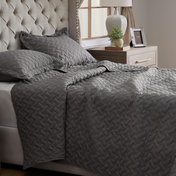 Bedsure Queen Quilt Bedding Set - Lightweight Summer Quilt Full/Queen - Grey Bedspreads Queen Size - Bedding Coverlets for All Seasons (Includes 1 Quilt, 2 Pillow Shams) - Image 3