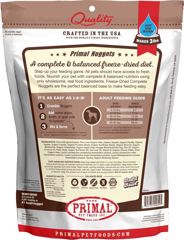 Primal Freeze Dried Dog Food Nuggets, Pork; Complete & Balanced Meal; Also Use as Topper or Treat; Premium, Healthy, Grain Free, High Protein Raw Dog Food, 14 oz - Image 10