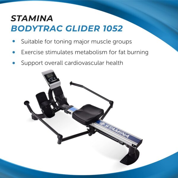 Stamina BodyTrac Glider Hydraulic Rowing Machine with Smart Workout App - Rower Workout Machine with Cylinder Resistance - Up to 250 lbs Weight Capacity - Image 3