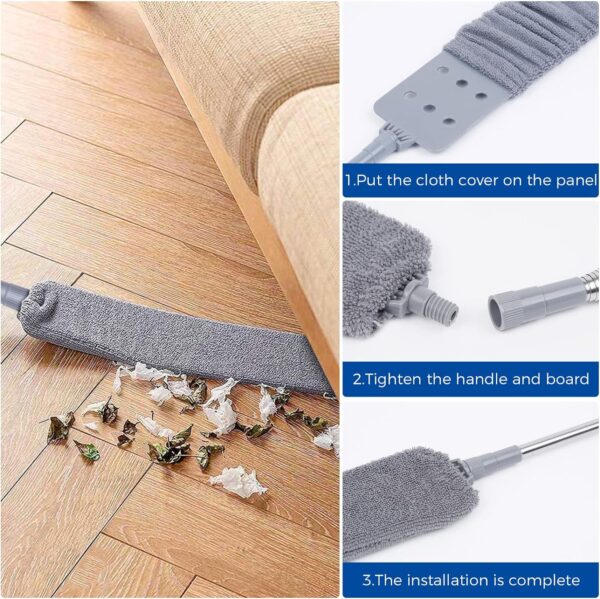 Retractable Gap Dust Cleaner Cleaning Tools with 2 Microfiber Dusting Cloths Long Handle 60inches Washable and Retractable Duster Brush for Cleaning Under Appliances Furniture Couch Fridge - Image 6