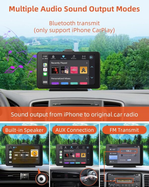 cogamichi Portable Apple Carplay & Android Auto with 1080P Backup Camera, Car Screen x7 Inch HD IPS Touch Carplay Screen for Car Plug in, Car Play Dash Mount with AUX, FM, Siri, GPS Navigation - Image 5