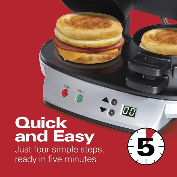 Hamilton Beach Dual Breakfast Sandwich Maker with Timer, Silver (25490A) - Image 3