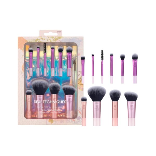 Real Technique Travel Fantasy Mini Brush Kit, Makeup Brushes For Eyeshadow, Highlight, Contour, Powder, & Concealer, Travel-Sized Brushes & Cosmetic Bag, Synthetic Bristles, 11 Piece Set - Image 2