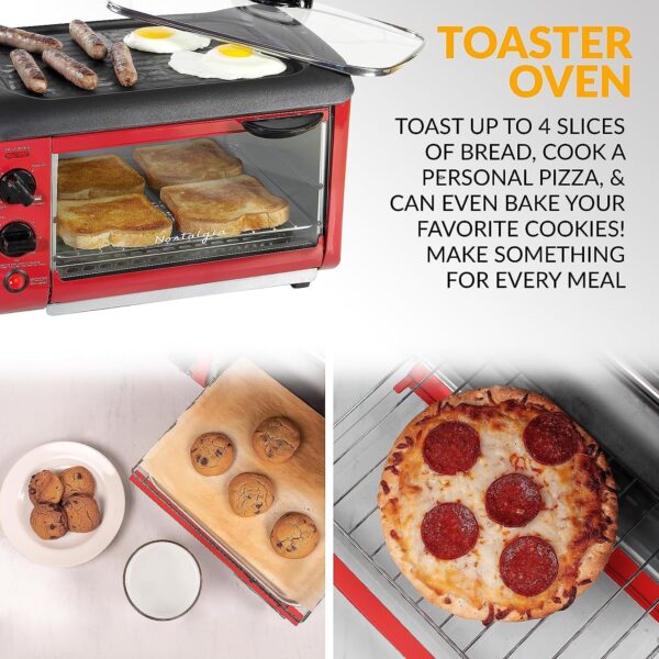 Nostalgia 3-in-1 Breakfast Station - Includes Coffee Maker, Non-Stick Griddle, and 4-Slice Toaster Oven - Versatile Breakfast Maker with Timer - Red - Image 6