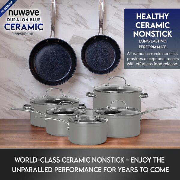 Nuwave Healthy Duralon Blue Ceramic Nonstick Cookware Set, Diamond Infused Scratch-Resistant, PFAS Free, Dishwasher & Oven Safe, Induction Ready & Evenly Heats, Tempered Glass Lids & Stay-Cool Handles - Image 10