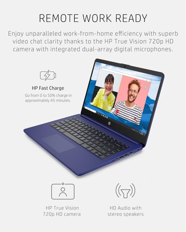 HP 14 Laptop, Intel Celeron N4020, 4 GB RAM, 64 GB Storage, 14-inch HD Touchscreen, Windows 11 Home, Thin & Portable, 4K Graphics, One Year of Microsoft 365 (14-dq0050nr, Indigo Blue) - Image 7