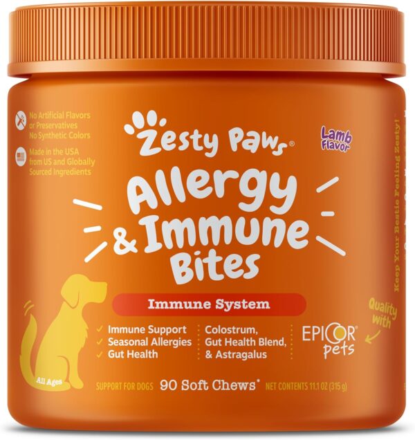 Zesty Paws Dog Allergy Relief - Anti Itch Supplement - Omega 3 Probiotics for Dogs - Digestive Health - Soft Chews for Skin & Seasonal Allergies - with Epicor Pets - Lamb - 90 Count - Image 2