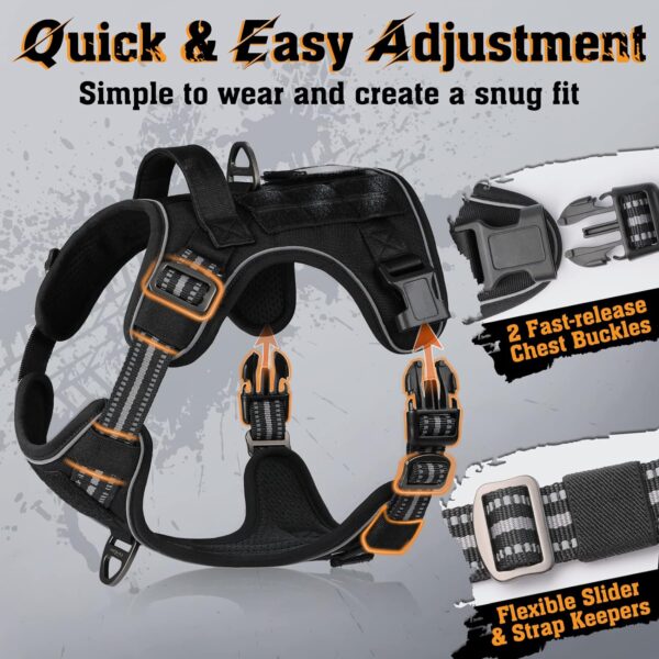 rabbitgoo Dog Harness for Small Medium Large Sized Dogs, No Pull Military Tactical Service Vest with Reflective Strips and Control Handle, Adjustable and Comfortable for Easy Walking, Black L - Image 4