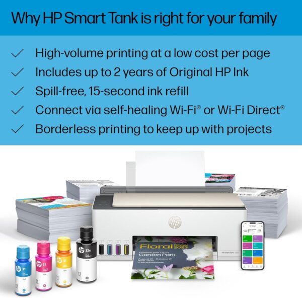 HP Smart-Tank 5000 Wireless All-in-One Ink-Tank Printer with up to 2 years of ink included, mobile print, scan, copy, white, 17.11 x 14.23 x 6.19 - Image 5