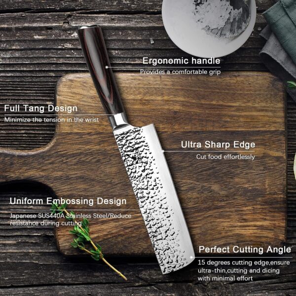 imarku 7-inch Nakiri Knife, Razor Sharp Chef Knife, Hand-Forged Vegetable Knife, SUS440A Japanese Stainless Steel Meat Cleaver, Kitchen Knife with Ergonomic Handle, Chopping Knife with Gifts Box - Image 5