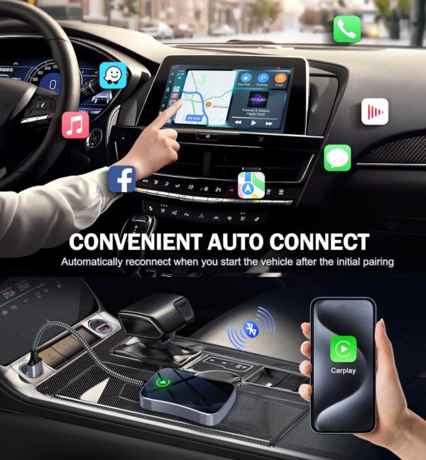 Wireless Carplay Adapter Apple Carplay Wireless Adapter Convert Wired to Wireless 2024 Upgrade Plug & Play Auto Connect Fast Easy Use Fit for Factory Wired Carplay Cars from 2015 & iPhone iOS 10+ - Image 4