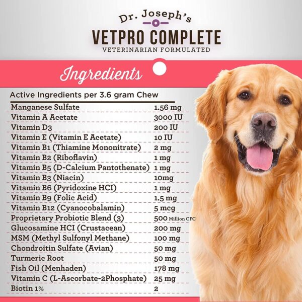 VetPro Dog Vitamins and Supplement Soft Chews with Probiotics, 120 Count, 5 in 1 Chewable Multivitamin for Puppy to Senior with Glucosamine for Hip and Joint Health, Immune System and Allergy Support - Image 3