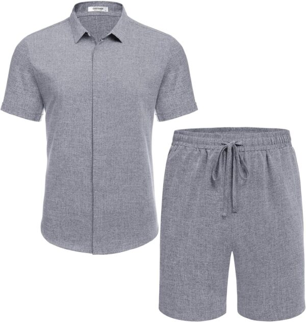 COOFANDY Men's Summer Beach Outfits 2 Piece Short Sleeve Shirts and Shorts Vacation Texture Linen Sets for Men - Image 5