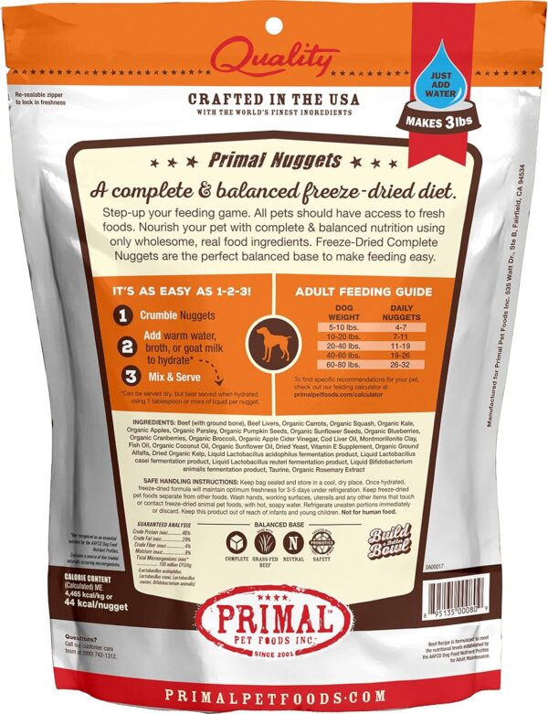 Primal Freeze Dried Dog Food Nuggets, Beef; Complete & Balanced Meal; Also Use as Topper or Treat; Premium, Healthy, Grain Free, High Protein Raw Dog Food, 14 oz - Image 10