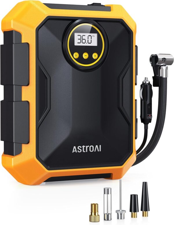 AstroAI Tire Inflator Air Compressor 12V DC Portable Air Compressor Car Accessories Auto Tire Pump 100PSI with LED Light Digital Air Pump for Car Tires Bicycles Other Inflatables CZK-3674 Yellow - Image 2