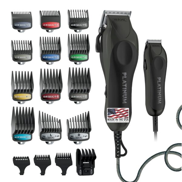 Wahl USA Pro Series Platinum Corded Clipper & Corded Trimmer for Home Haircutting with Color Coded Guide Combs – Model 79804-100 - Image 2