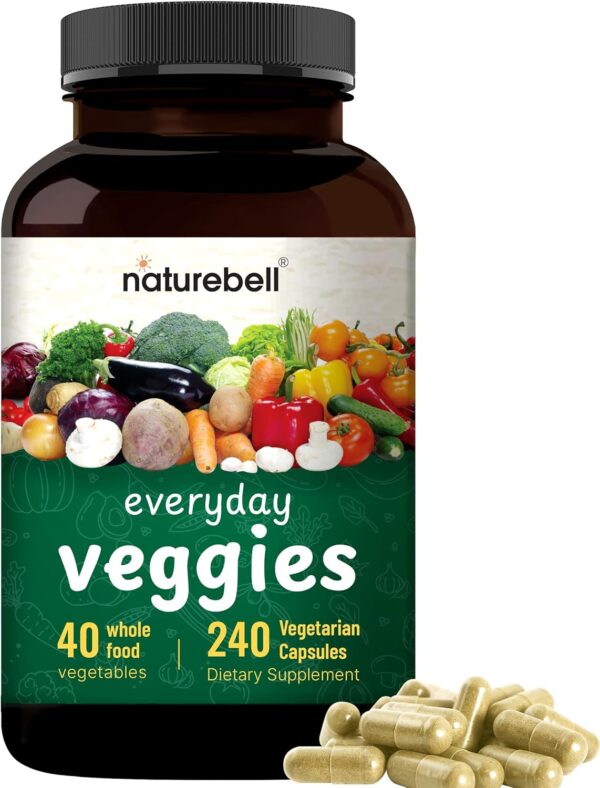 NatureBell Everyday Fruits and Vegetables Supplements, 480 Total Vegetarian Capsules | 40 Whole Fruit and 40 Whole Veggie Set – Fresh Superfood Formula with Vitamins and Minerals – Vegan, Non-GMO - Image 4