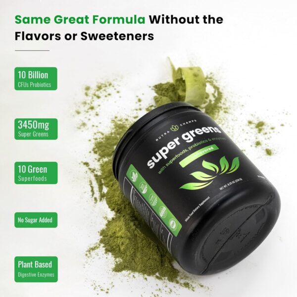 NutraChamps Super Greens Powder Premium Superfood | 20+ Organic Green Veggie Whole Foods | Alfalfa, Spirulina, Chlorella & More | Antioxidant, Digestive Enzyme & Probiotic Blends | Unflavored - Image 8