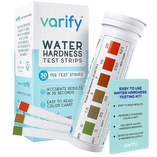 Varify Water Hardness Test Kit - Water Testing Kit for Home, Drinking, Well, Spa, Swimming Pool, Softener, Dishwasher & More - Hard Water Test Strips for Calcium, Magnesium etc (0-425 pmm, 150 Strips) - Image 2