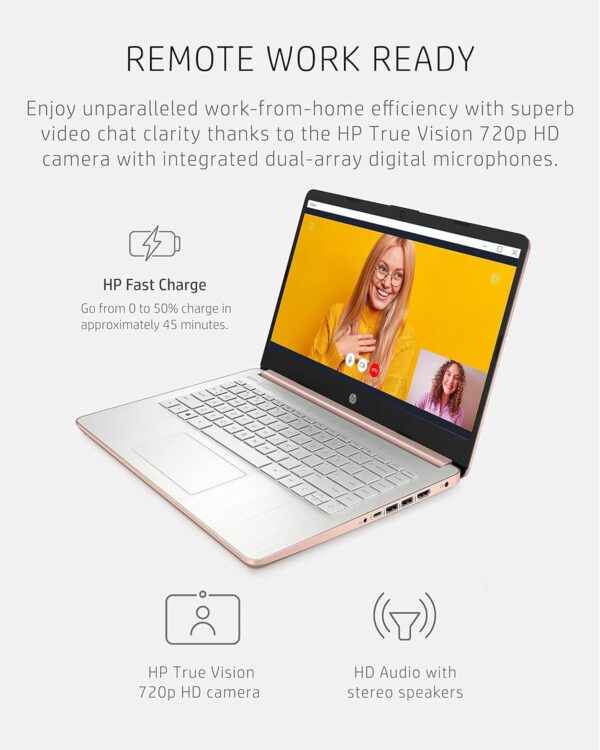 HP 14 Laptop, Intel Celeron N4020, 4 GB RAM, 64 GB Storage, 14-inch Micro-edge HD Display, Windows 11 Home, Thin & Portable, 4K Graphics, One Year of Microsoft 365 (14-dq0030nr, Pale Rose Gold) - Image 7