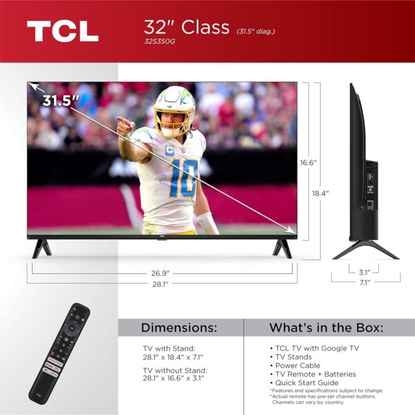 TCL 32-Inch Class S3 1080p LED Smart TV with Google TV (32S350G, 2023 Model), Google Assistant Built-in with Voice Remote, Compatible with Alexa, Streaming FHD Television,Black - Image 3