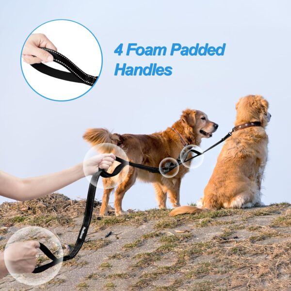 PetBonus Double Dog Leash, No Tangle Dual Dog Leash, Reflective Walking Training Leash, 4 Comfortable Padded Handles for 2 Dogs with Collapsible Bowl and Waste Bags (Black, Large) - Image 6