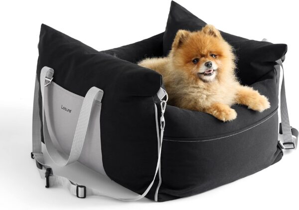 Lesure Small Dog Car Seat for Small Dogs - Waterproof Dog Booster Seat for Car with Storage Pockets, Clip-On Safety Leash and Thickened Memory Foam Filling, Pet Travel Carrier Bed Up to 25lbs, Black - Image 2